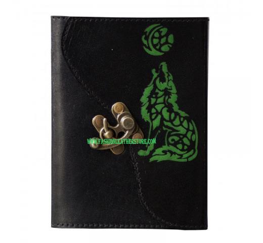 Howl Wolf Design Leather Journal Handmade Notebook Double Color Design Embossed Craft Unlined Paper Journals For Unisex Book Of Shadows